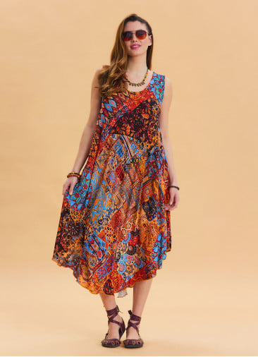 Boat Neck Loose Cut Orange Casual Dress 4665